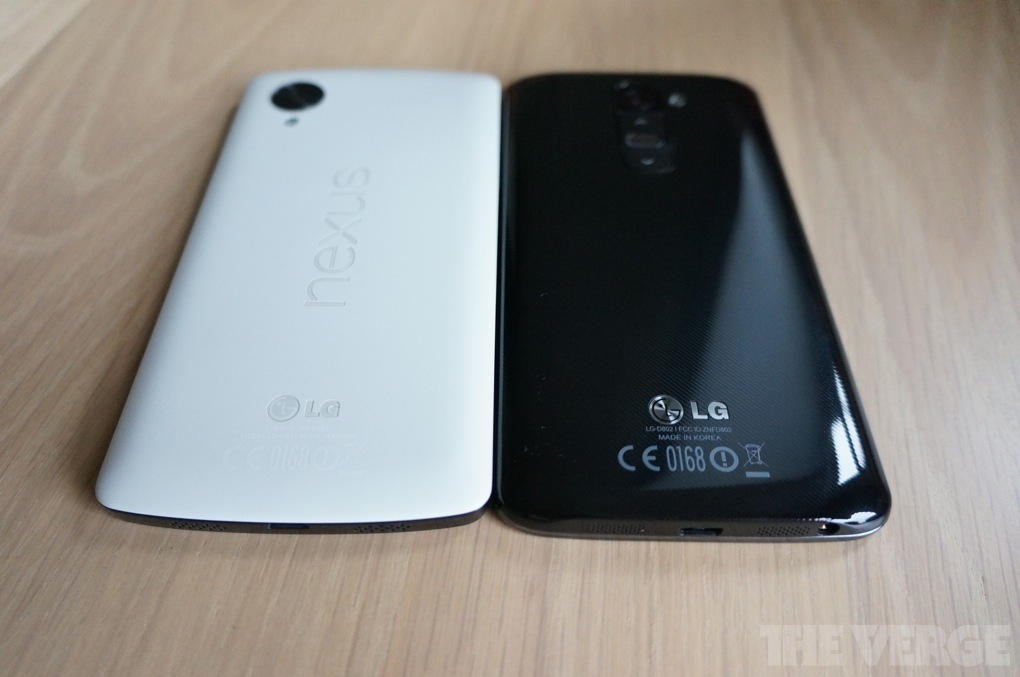 Nexus 5 LG G2 сравнение вид сзади