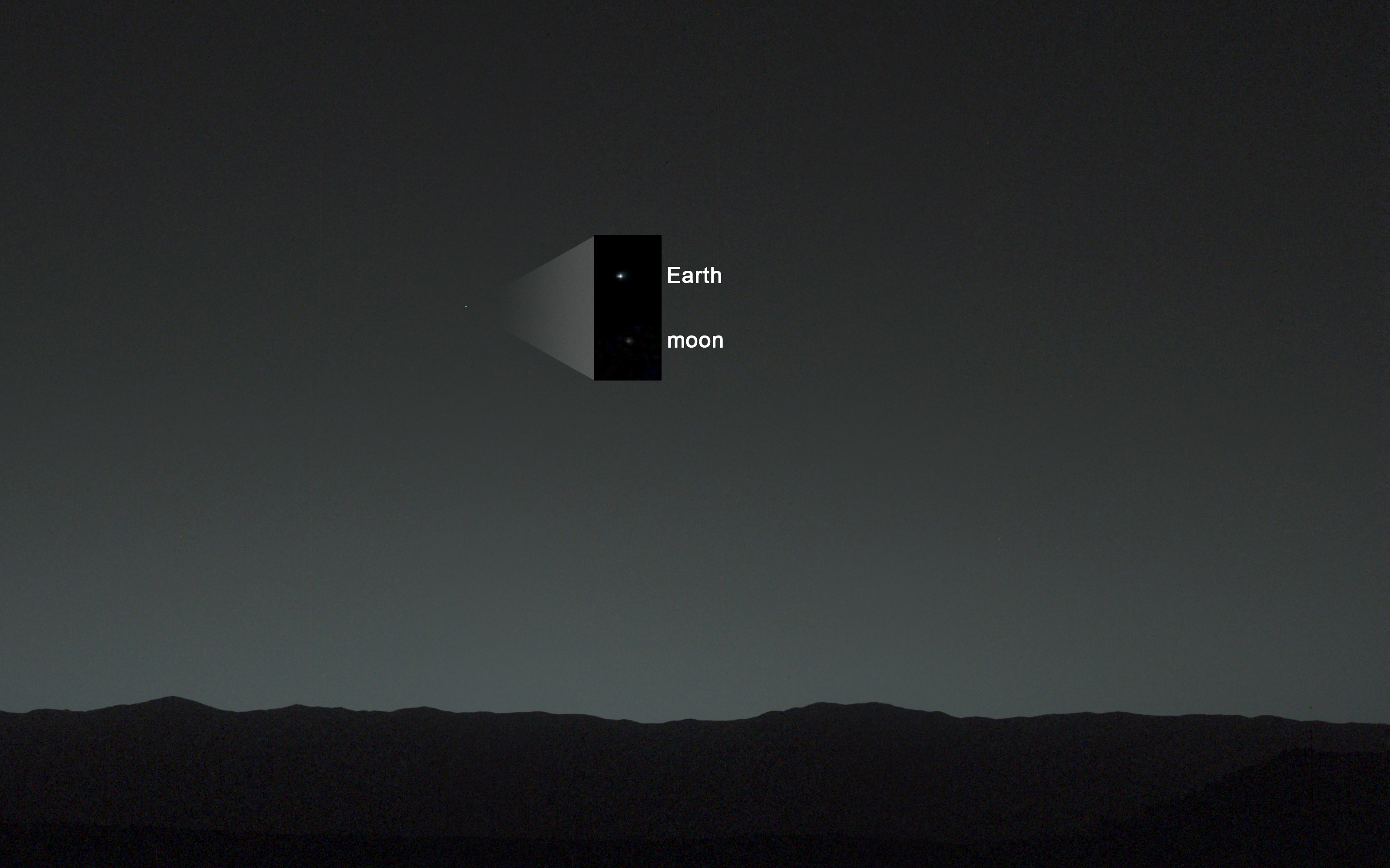 Земля Луна вид с Марса обработанная фотография