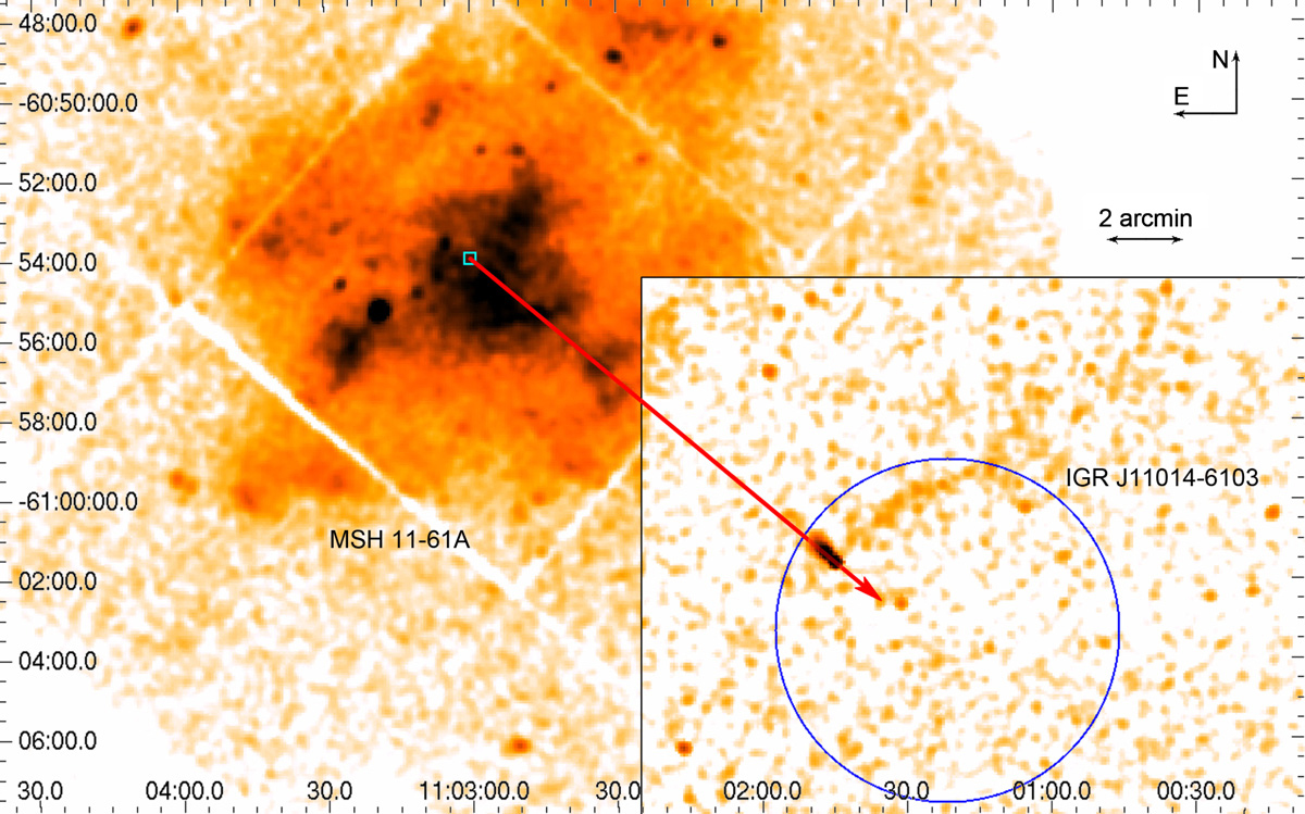 композитное изображение сверхновой MSH-11-61A около IGR-J11014-6103